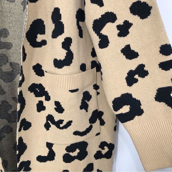 Jack and Avery Tan Cheetah Animal Print Long Open Front Knit Cardigan Sweater - Picture 11 of 15